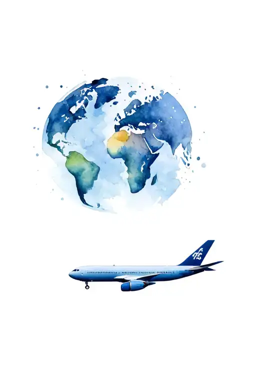 Globe earth pic, 747 plane, airline cabin crew tattoo design idea