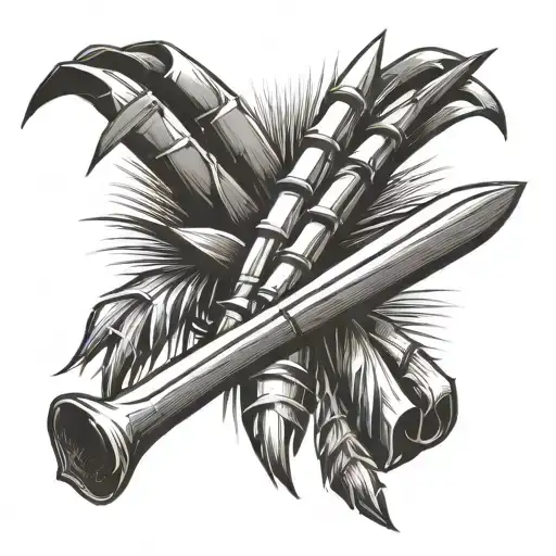 sugar cane crossing over big knife tattoo design idea