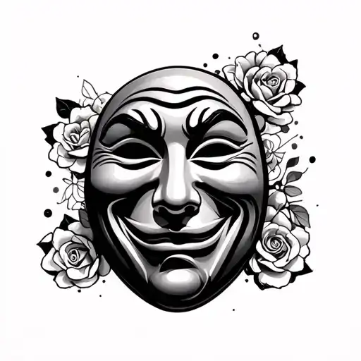 one happy mask or face with one sad mask or face with some background behind to inspire duality  tattoo design idea
