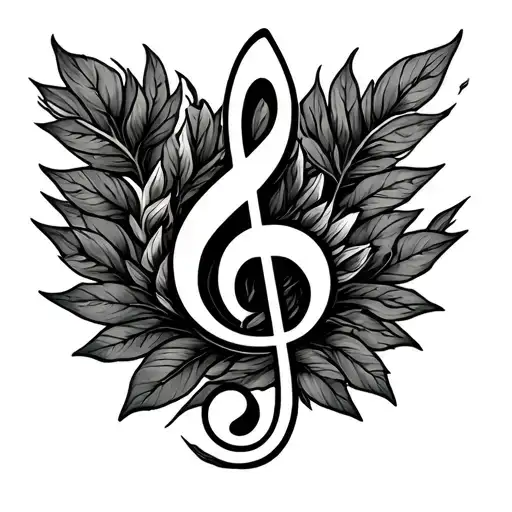 nature treble clef intertwined on shoulder that connects with a bicep armband tattoo design idea