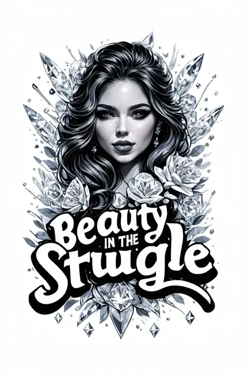  beauty in the struggle in a unique font surrounded by diamonds and sparkles tattoo design idea