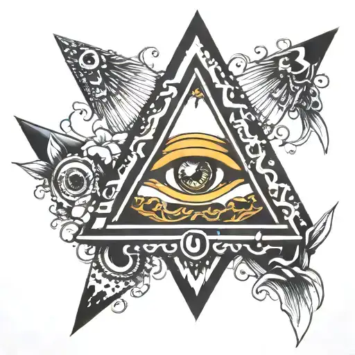 triangle lock, wrapped with many eyes tattoo design idea