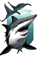 top view of whale shark with sting rays and manta rays tattoo design idea