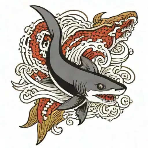 Japanese shark jumping tattoo design idea