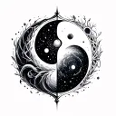 cosmic yin-yang, black hole and supernova, Celtic accents, minimal, feminine  tattoo design idea