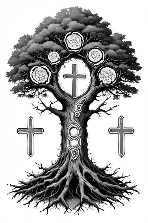 family tree with cross section fine line tattoo tattoo design idea
