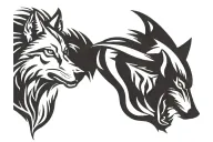 two wolf head tattoo design idea