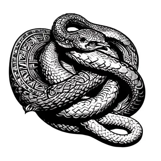 Aztec calendar with snake wrapped around tattoo design idea