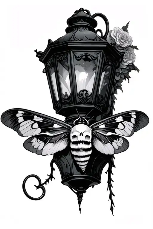 death head moth perched on goth lantern tattoo design idea