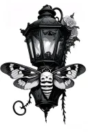 death head moth perched on goth lantern tattoo design idea