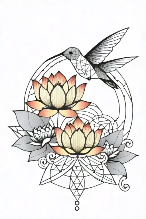 Lotus wreath with hummingbird nest in the middle  tattoo design idea