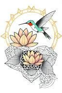 Lotus wreath with hummingbird nest in the middle  tattoo design idea