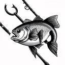 fishing pole and fish hook heart tattoo design idea