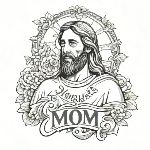 Jesus and the name mom tattoo design idea