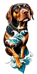 Rhodesian ridgeback ocean waves owlfeathers tattoo design idea