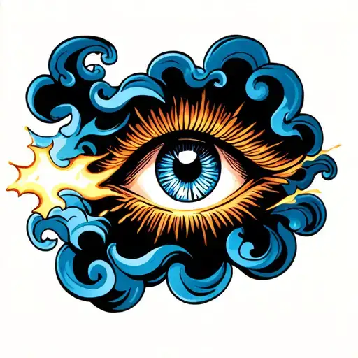traditional eye and cloud with lighting  tattoo design idea