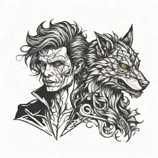man vampire and woman werewolf  couple tattoo tattoo design idea