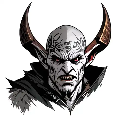 Hobgoblin from D&D with pale white skin and a bald head tattoo design idea