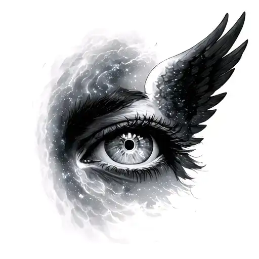 galaxy and eyes with biblical accurate angel tattoo design idea