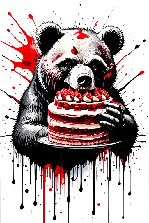 zombie bear eating a cake tattoo design idea