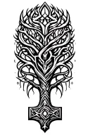helm of awe tree of life intertwined mjölnir thor's hammer tattoo design idea