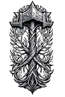 helm of awe tree of life intertwined mjölnir thor's hammer tattoo design idea