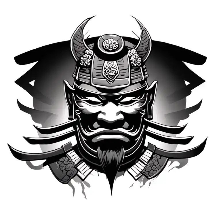 Asian samurai mask tattoo design idea