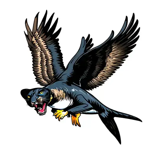 panther shark eagle hybrid animal climbing tattoo design idea