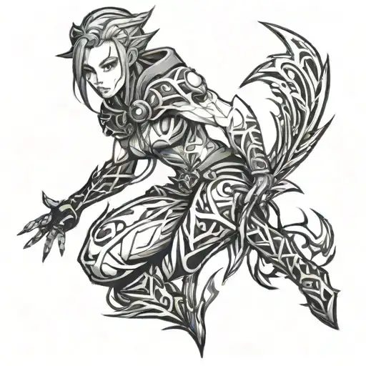 Arcane, Jinx league of legends, tribal tattoo  tattoo design idea