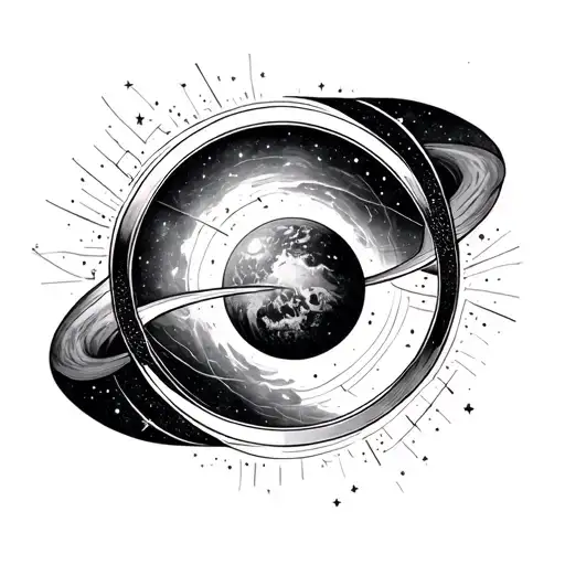 The ring around the forearm. Cosmos, planets, realism, geometry. Cosmos inside the squares tattoo design idea