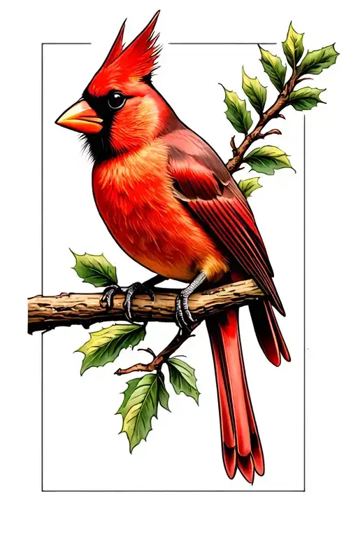 cardinal perched tattoo design idea