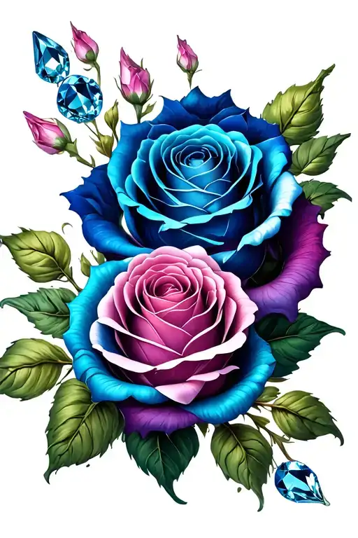 Birthstone combine roses intertwined tattoo design idea