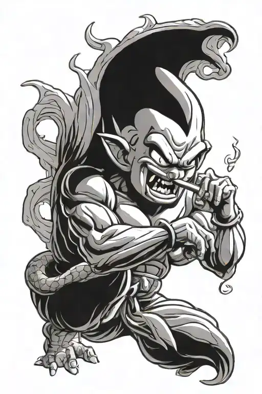 majin buu form dragon ball z anime smoking a joint tattoo design idea