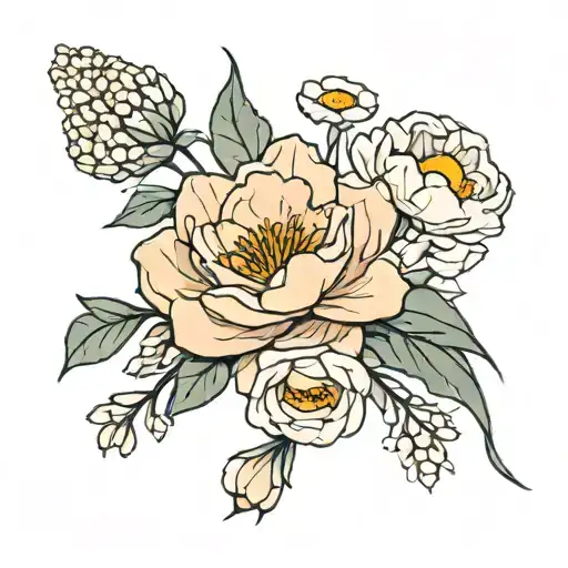a minimilistic , very simple and small ,tattoo design of a flower bouquet. paperwhite,carnation,daisy, 060911 tattoo design idea