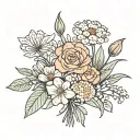 a minimilistic , very simple and small ,tattoo design of a flower bouquet. paperwhite,carnation,daisy, 060911 tattoo design idea