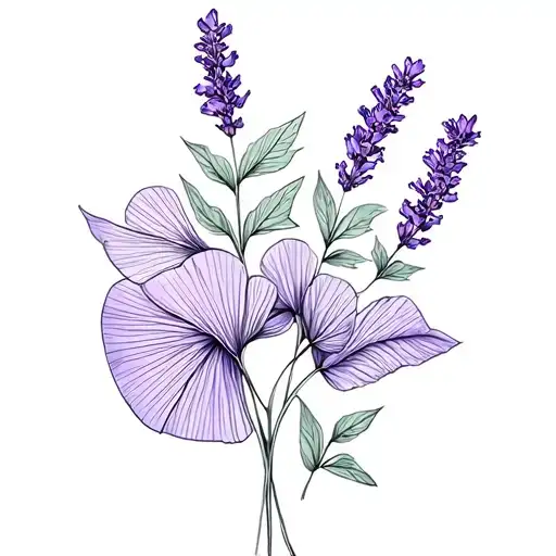 Wildflower lavender plants  make the leaves be gingko leaves in back tattoo design idea