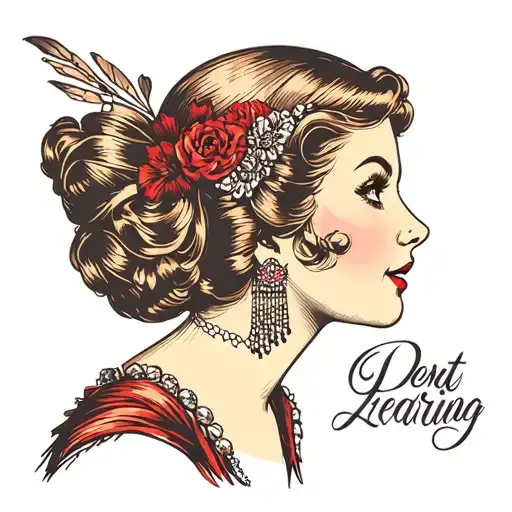 roaring 20s flapper girl side profile tattoo design idea