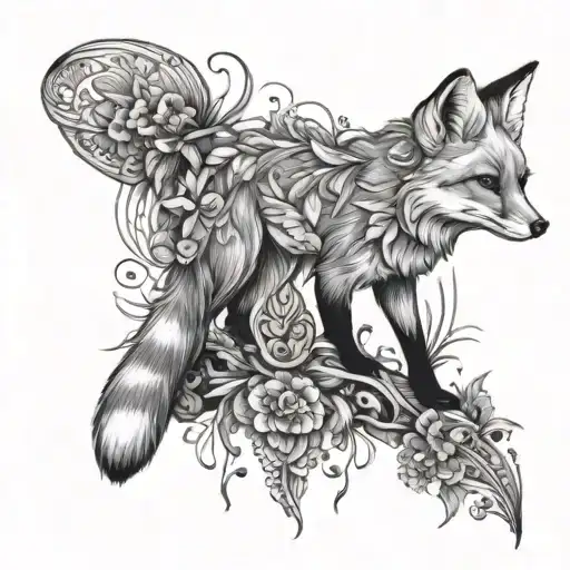 Fox with fauna  tattoo design idea