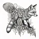 Fox with fauna  tattoo design idea