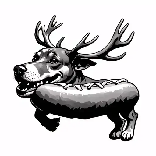 tooth riding a hot dog with antlers tattoo design idea