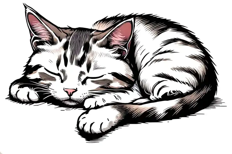 ginger cat sleeping tattoo design idea
