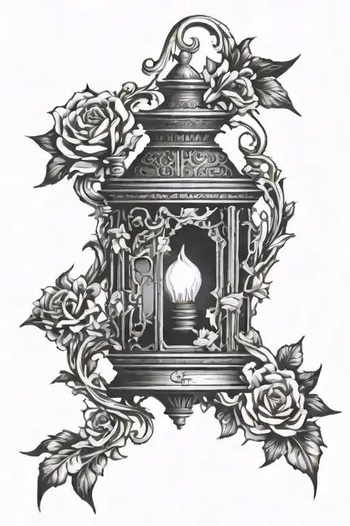 gothic lantern with Marcus Aurelius half face tattoo design idea