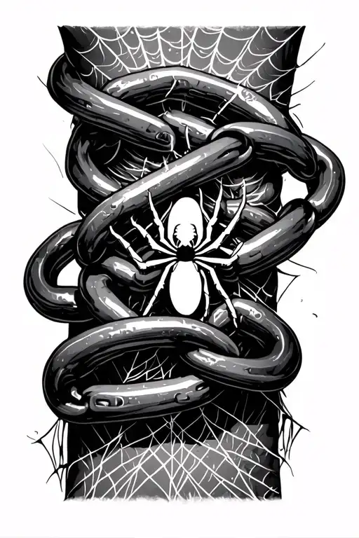 chain wrapped around forearm, with spider creating web between the chain tattoo design idea