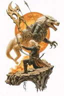 legolas facing sauron in front of mordor tattoo design idea