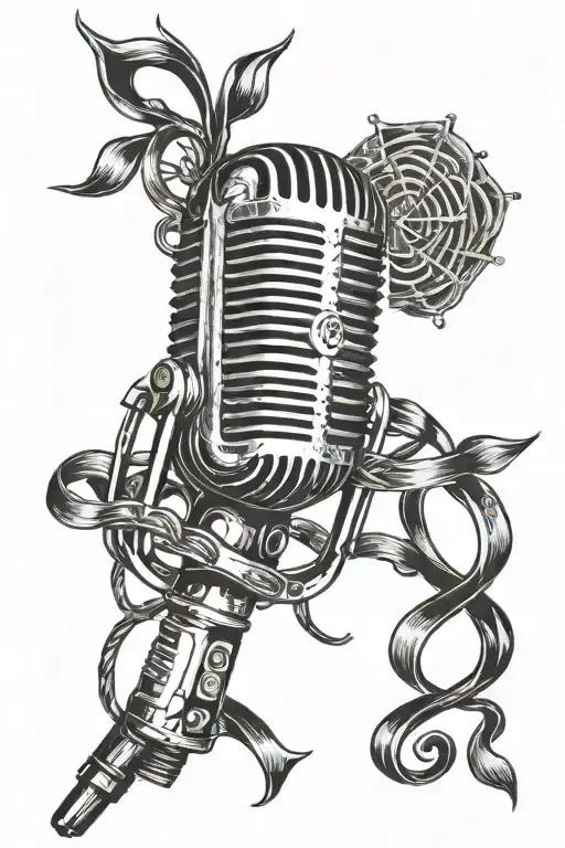 microphone intertwined with musical tattoo design idea
