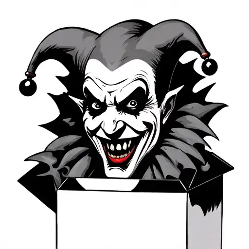 evil jester head jack in the box tattoo design idea
