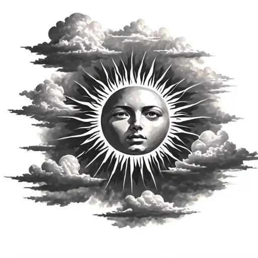 SUN AND CLOUDS WITH SUN RAYS tattoo design idea