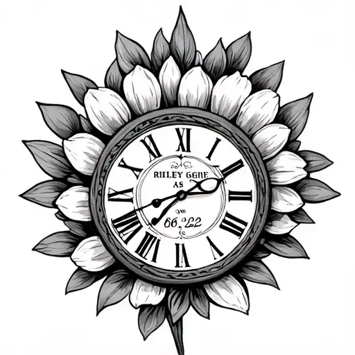 Celtic clock aster flower birth date 26 09 22 names Riley and Georgia tattoo design idea