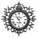 Celtic clock aster flower birth date 26 09 22 names Riley and Georgia tattoo design idea