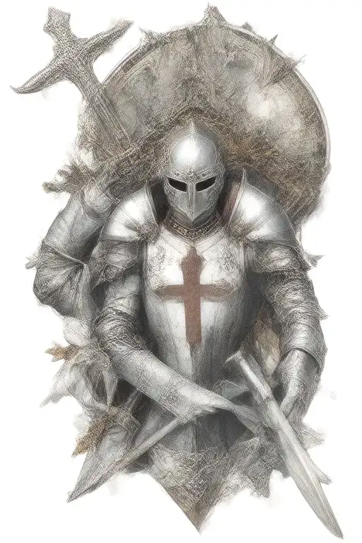cross and crusader knight tattoo design idea